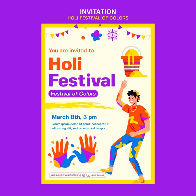 Modelo de convite para celebração do festival Holi