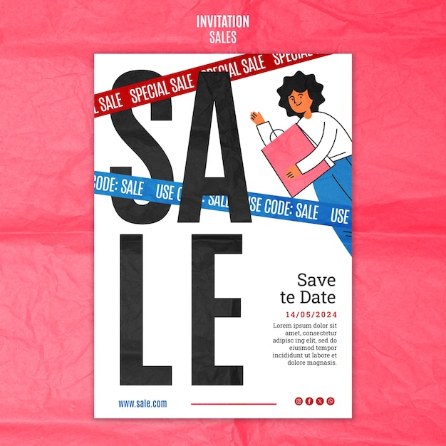 Modelo de convite para descontos de vendas de design plano