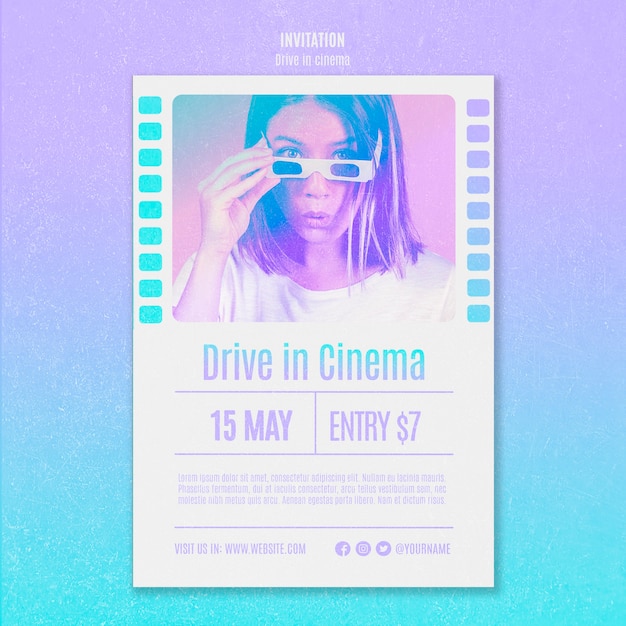 PSD grátis modelo de convite para experiência de cinema drive-in