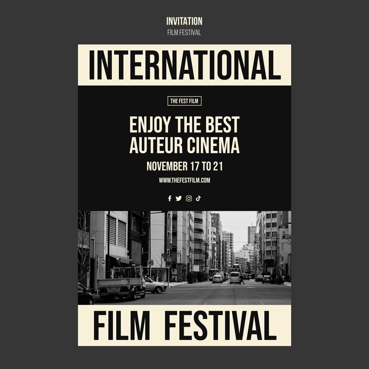 PSD grátis modelo de convite para festival de cinema monocromático
