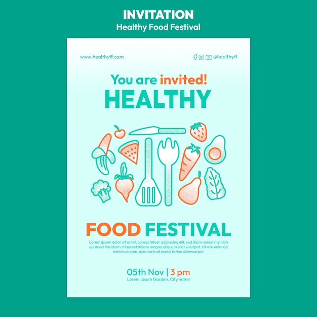 PSD grátis modelo de convite para festival de comida desenhada de mão