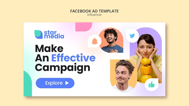 Modelo de design de anúncio do influenciador no facebook