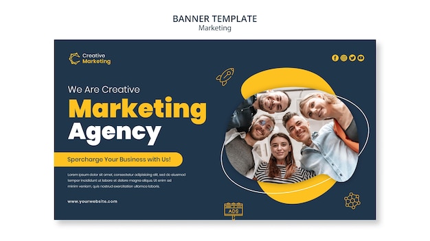 Modelo de design de banner com agência de marketing