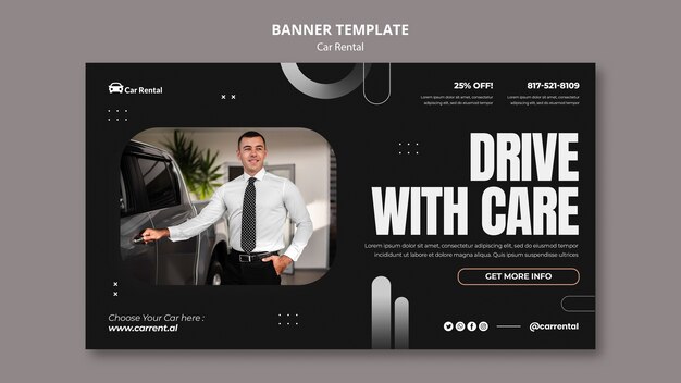 Modelo de design de banner de aluguel de carro realista