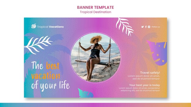 Modelo de design de banner de destino tropical gradiente