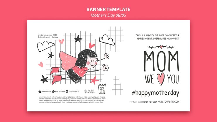 PSD grátis modelo de design de banner de doodle de dia das mães