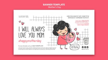 Modelo de design de banner de doodle de dia das mães