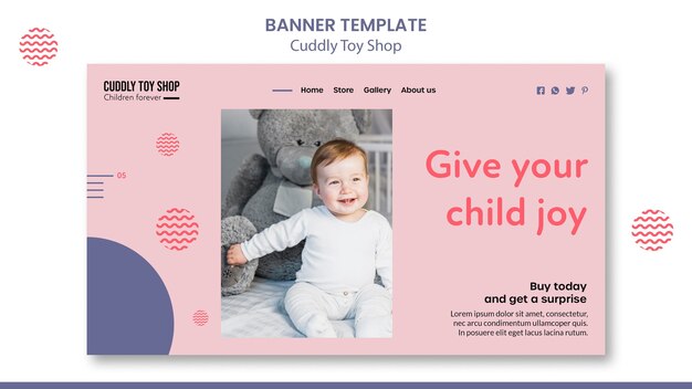 Modelo de design de banner de loja de brinquedos fofinhos