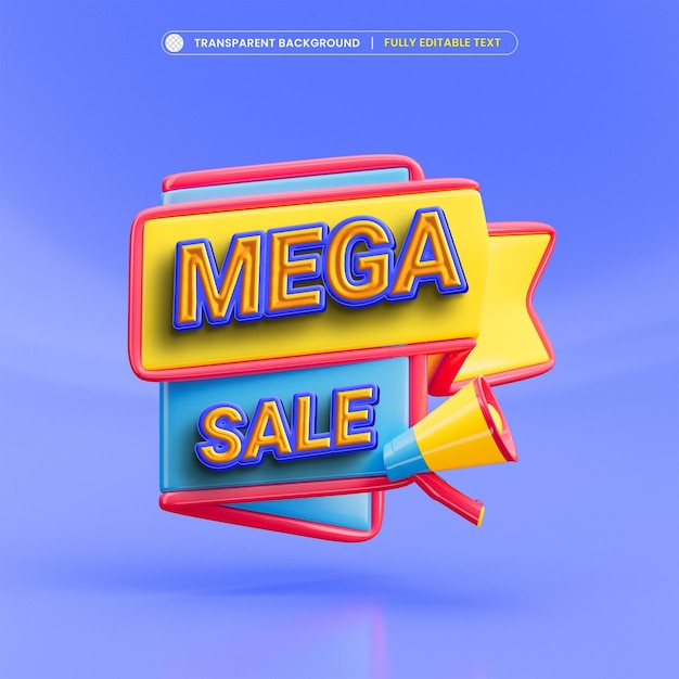 PSD grátis modelo de design de banner de mega venda com efeito de texto editável