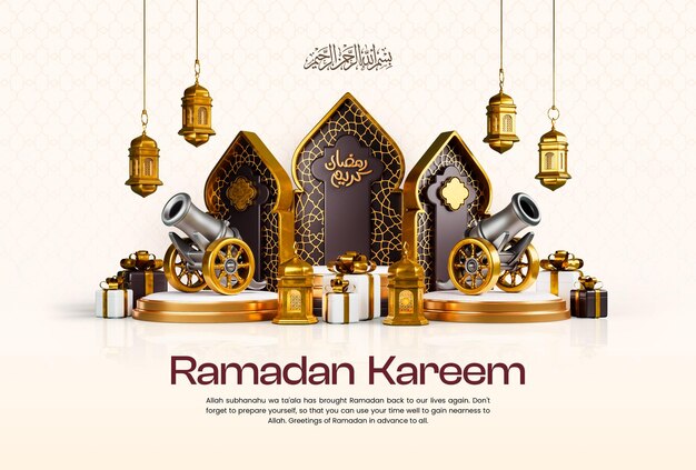 Modelo de design de banner de mídia social Ramadan kareem 3d