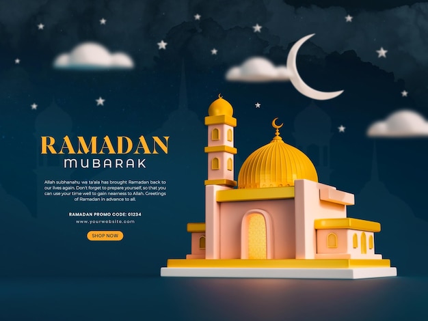 Modelo de design de banner de mídia social Ramadan Mubarak 3d