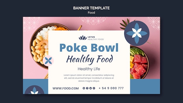 PSD grátis modelo de design de banner de refeição poke bowl