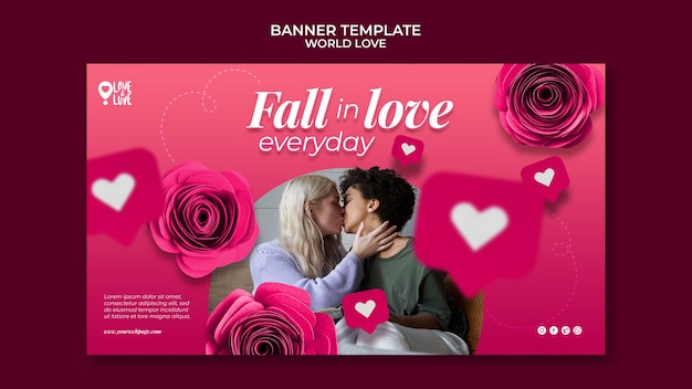 Modelo de design de banner do amor mundial