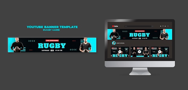 Modelo de design de banner do youtube para jogo de rugby