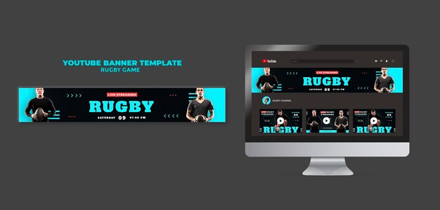 Modelo de design de banner do youtube para jogo de rugby