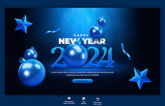 PSD grátis modelo de design de banner web de celebração do ano novo 2024