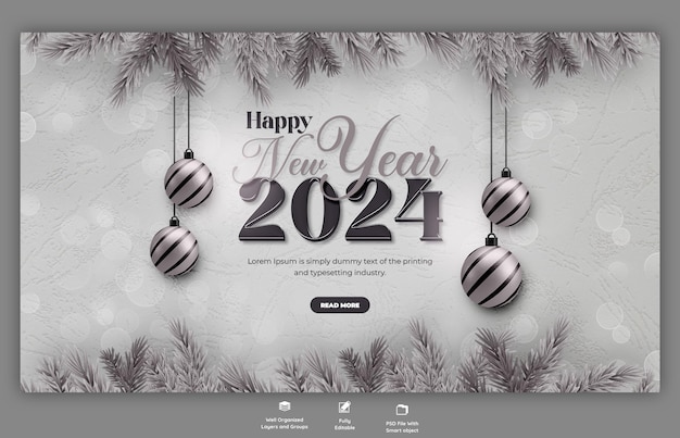 Modelo de design de banner web de celebração do ano novo 2024