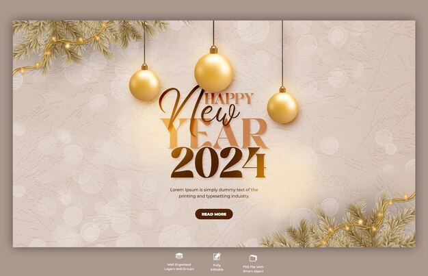 PSD grátis modelo de design de banner web de celebração do ano novo 2024