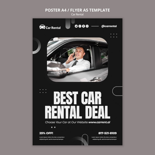 Modelo de design de cartaz de aluguel de carro realista