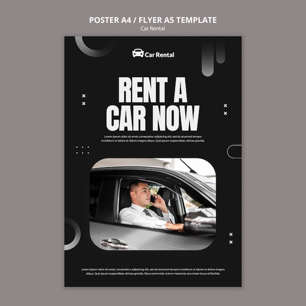 Modelo de design de cartaz de aluguel de carro realista