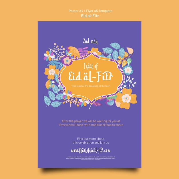 Modelo de design de cartaz de design plano eid al-fitr