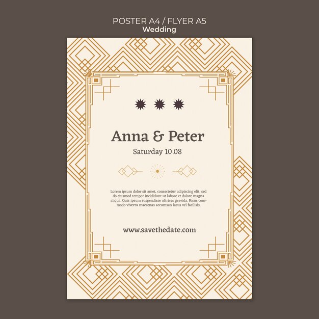 Modelo de design de casamento de design plano