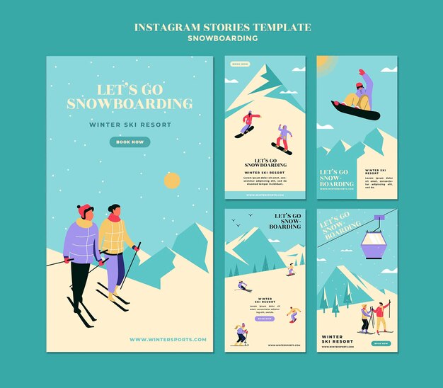 Modelo de design de histórias de snowboard para instagram