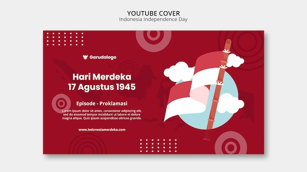 PSD grátis modelo de design de miniatura do youtube do dia da independência da indonésia