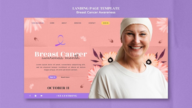 Modelo de design de página de destino de conscientização sobre câncer de mama
