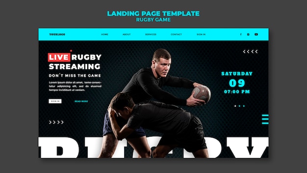 Modelo de design de página de destino de jogo de rugby