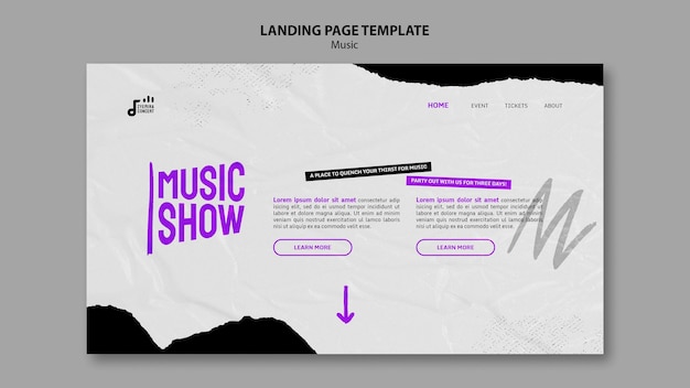 PSD grátis modelo de design de página de destino de show de música