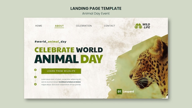 Modelo de design de página de destino do dia dos animais