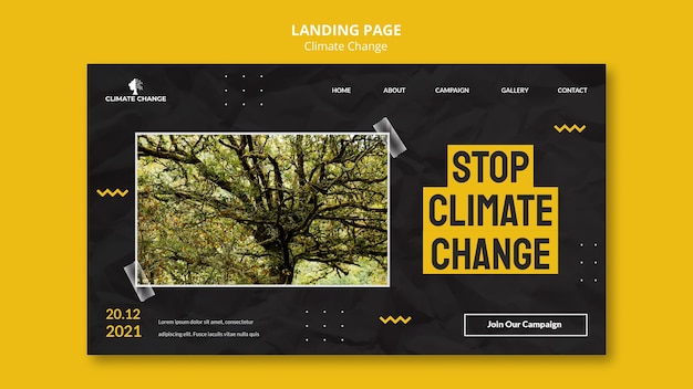 PSD grátis modelo de design de página de destino para mudanças climáticas
