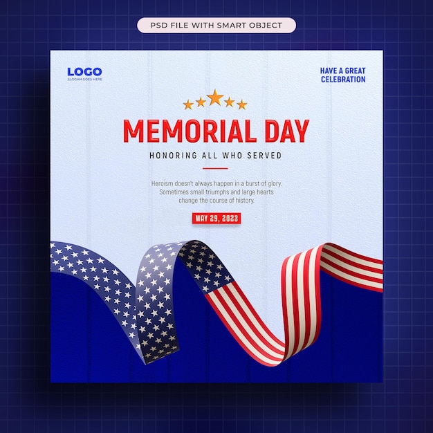 PSD grátis modelo de design de postagem de mídia social do memorial day dos eua com bandeira americana