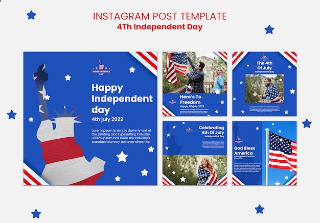 Modelo de design de postagem do instagram de 4 de julho