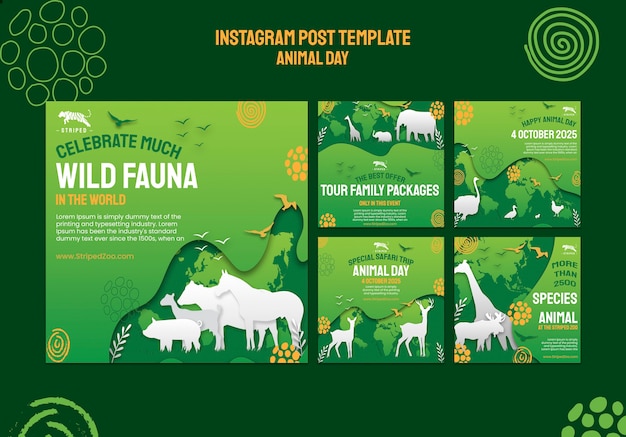 PSD grátis modelo de design de postagem do instagram do dia dos animais