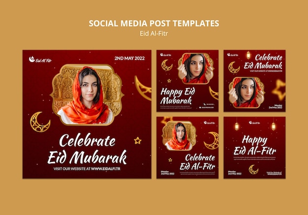 PSD grátis modelo de design de postagem do instagram eid al-fitr realista