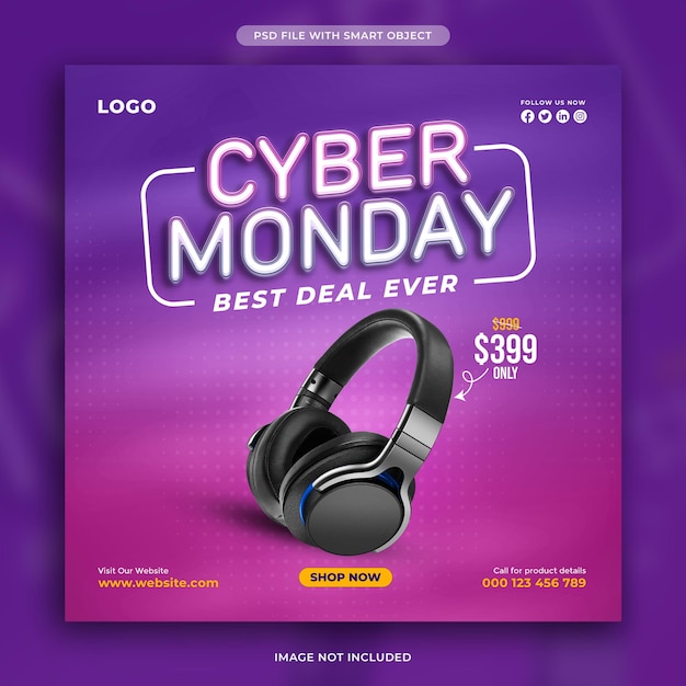 PSD grátis modelo de design de postagem em mídia social de venda da cyber monday