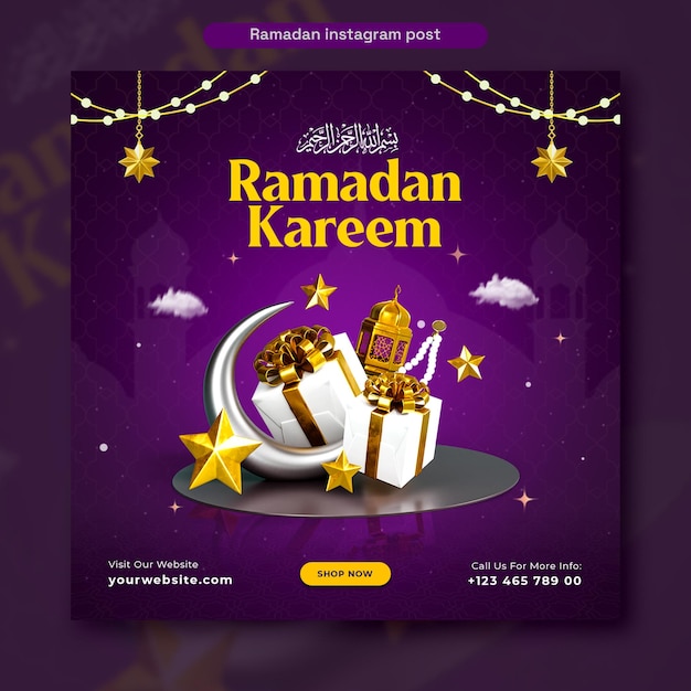 Modelo de design de postagem em mídia social do festival islâmico ramadan kareem