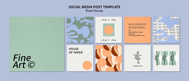 Modelo de design de postagens de instagram de textura de papel