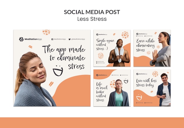 Modelo de design de postagens do instagram com menos estresse