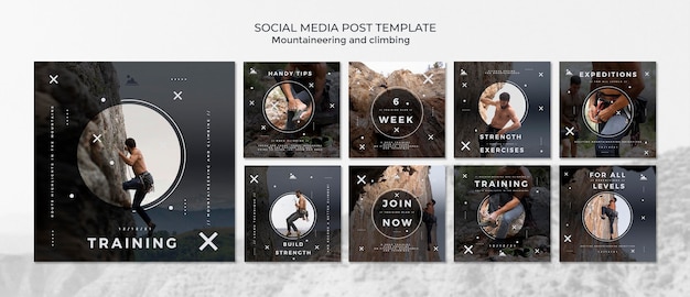 PSD grátis modelo de design de postagens do instagram para alpinismo e escalada