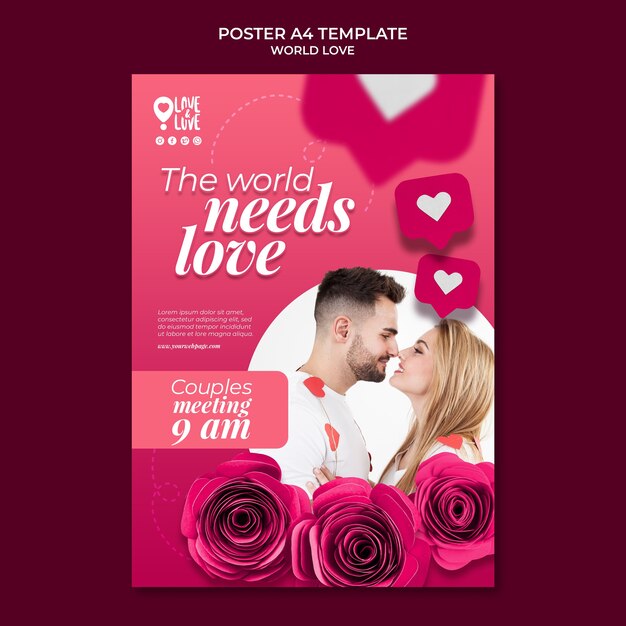 Modelo de design de pôster de amor mundial