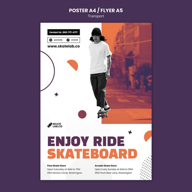 Modelo de design de pôster de transporte de skate