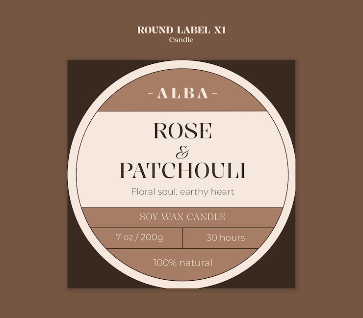 PSD grátis modelo de design de rótulo de vela elegante de rosa e patchouli