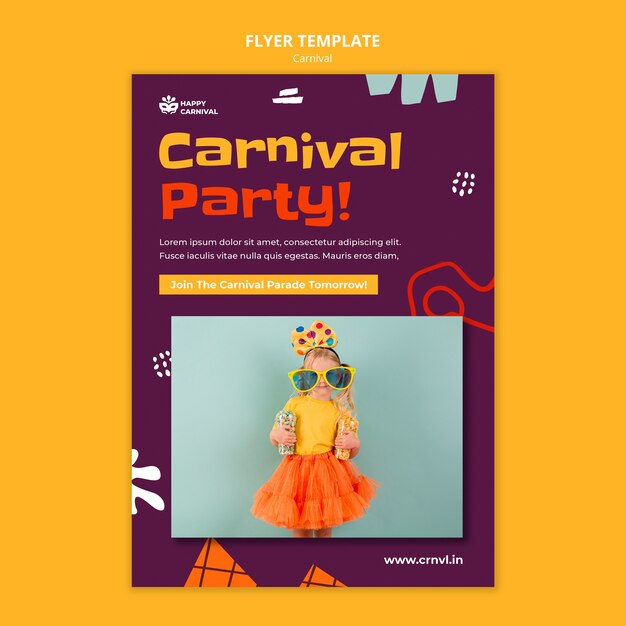 Modelo de design plano de cartaz ou folheto de carnaval