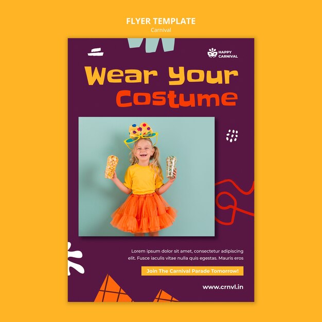 Modelo de design plano de cartaz ou folheto de carnaval