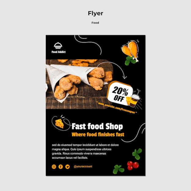 PSD grátis modelo de design plano de panfleto de comida