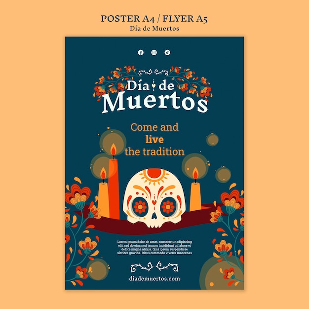 PSD grátis modelo de design plano dia de muertos