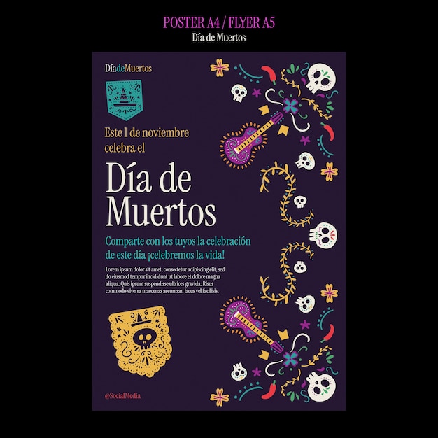 PSD grátis modelo de design plano dia de muertos